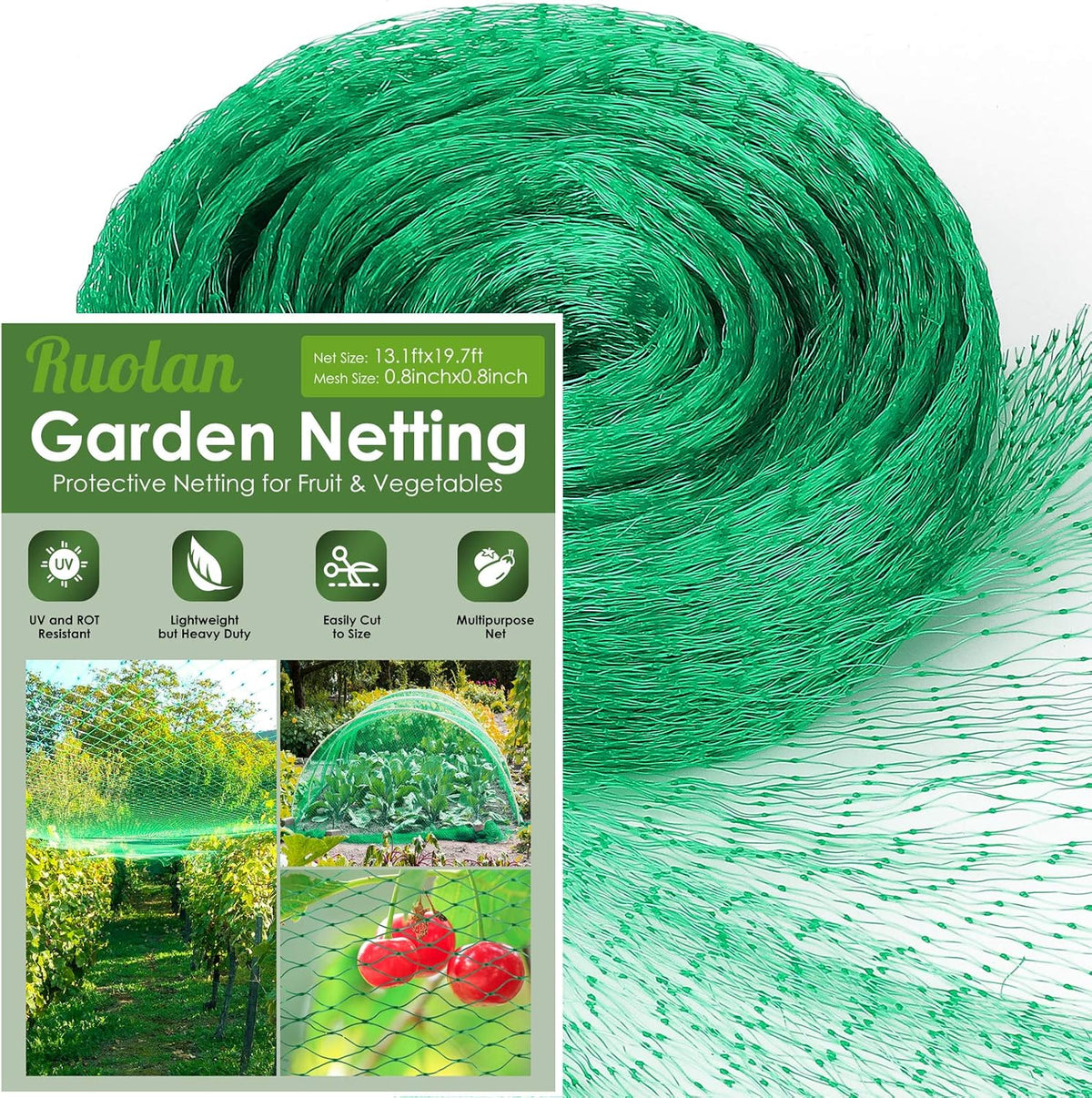 Ruolan Bird Netting for Garden Protect Vegetable Plants and Fruit Trees13X20Ft,Plastic Trellis