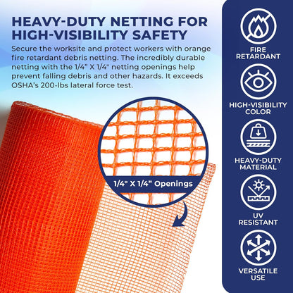 Tarps Now 4' x 150' Orange Safety Netting Roll - Heavy Duty Fire Retardant Safety Nets with 1/4"