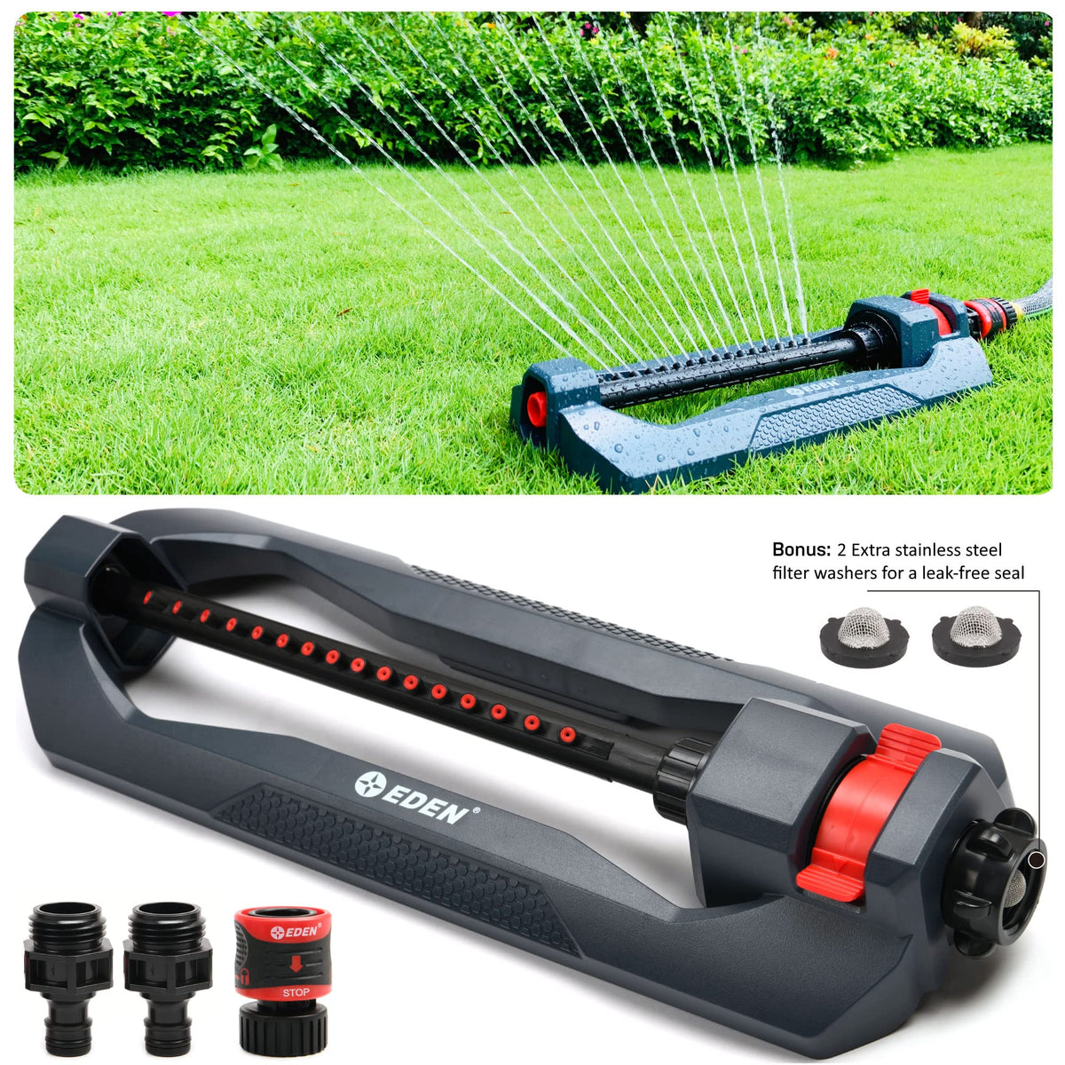 Eden 96213EDAMZ Weighted Essential Oscillating Sprinkler | Covers Up to 3,600 sq. ft., 16 Precision