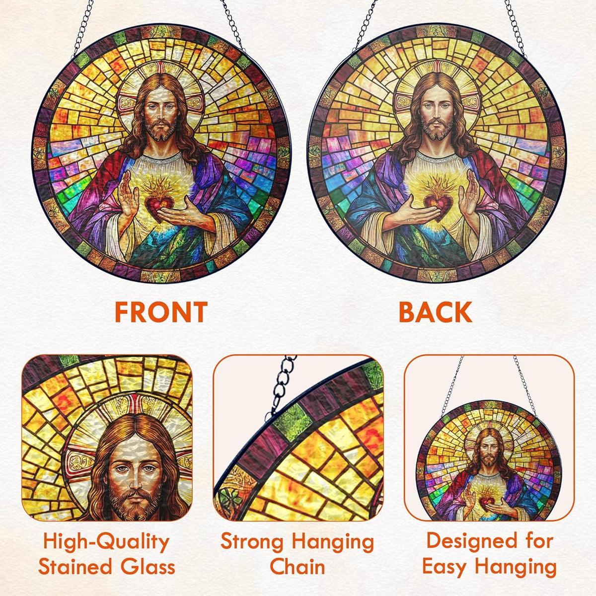 FLAGWIX Christmas Christian Gifts for Women Faith - Stained Glass Window Hanging 10 in - Birthday
