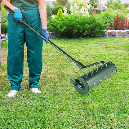 IRONMAX Rolling Lawn Aerator, Sand/Stone Filled Manual Dethatching Soil Aerating Push Tool with