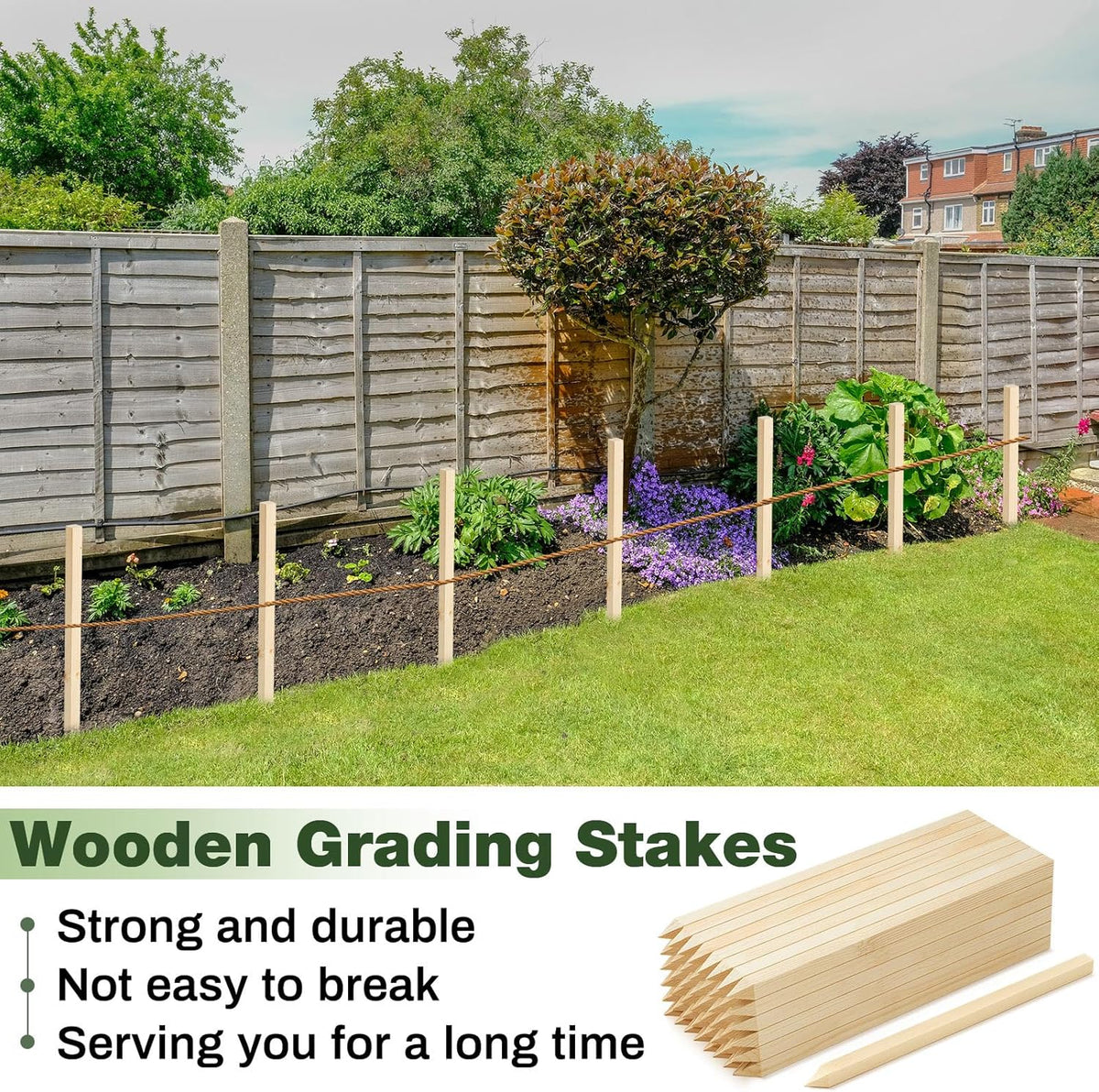 48 Pieces Wooden Garden Stakes 18 x 0.75 Inch Grade and Survey Stakes Wooden Garden and Sign Posts
