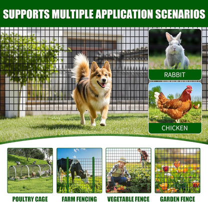 48 in x 25 ft Welded Wire Mesh Fence, 2 in × 3 in 15GA Black PVC Coated Garden Fencing Roll, Dog