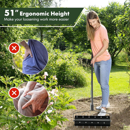 S AFSTAR 21" Manual Lawn Aerator, Heavy Duty Rolling Aerator Lawn Tool Filled Sand Stone with 51"