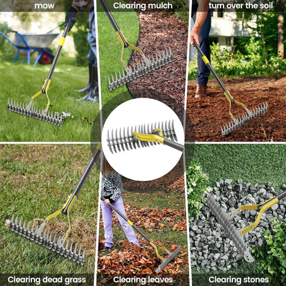Thatch Rake, 70 inch Heavy Duty Dethatcher Rake Adjustable Dethatching for Loosening Soil Gathering
