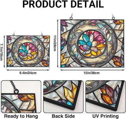 Customized Rectangle Floral Ring Suncatcher Stained Glass Window Hangings Sun Catchers Colorful