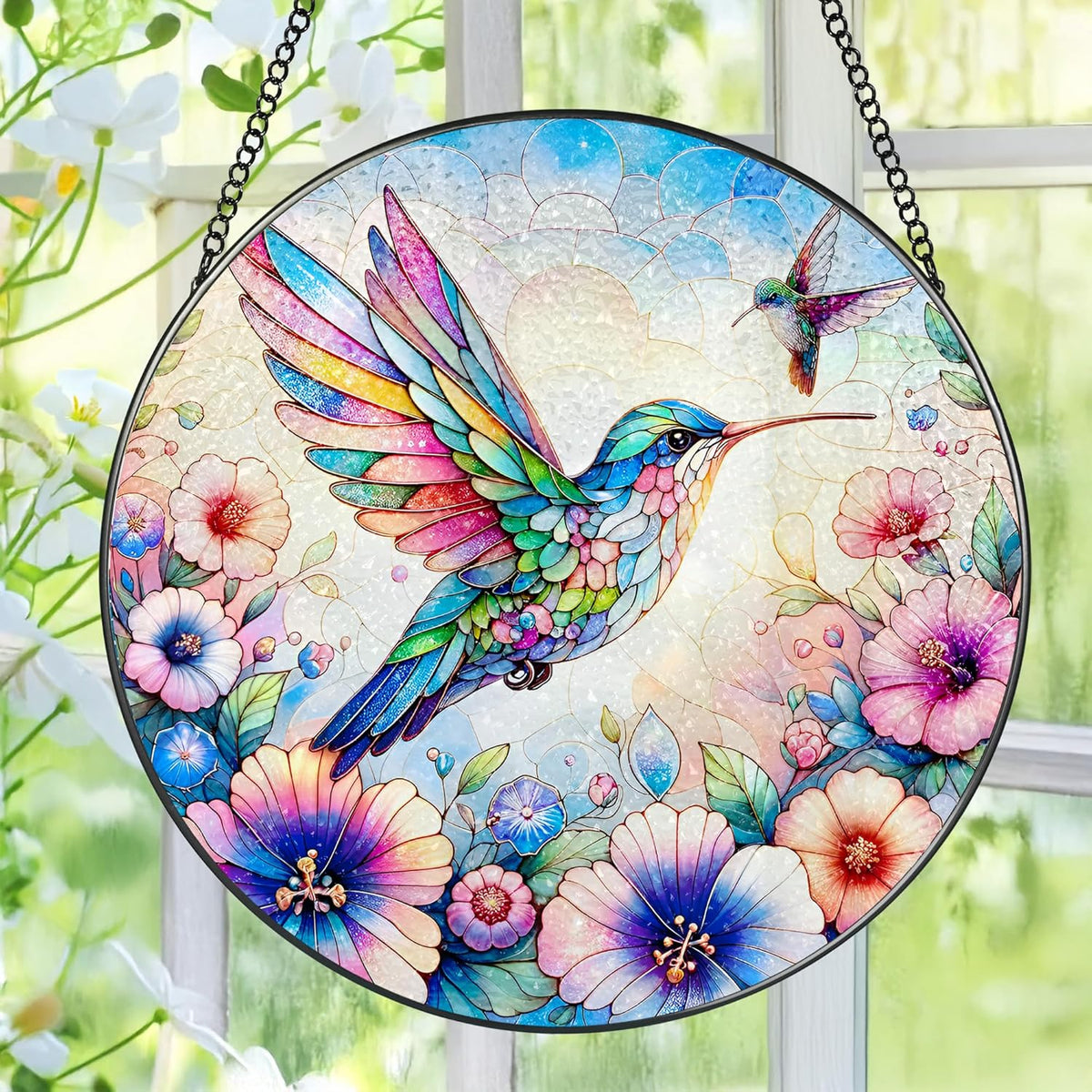 Stained Glass Window Hanging, Pauyadu Hummingbird Sun Catchers, Stained Glass Suncatcher