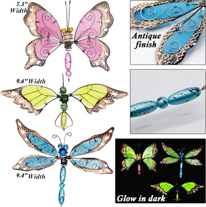 Juegoal 34 Inch Butterfly Garden Stakes Decor, Dragonfly Hummingbird Stakes, Glow in Dark Metal