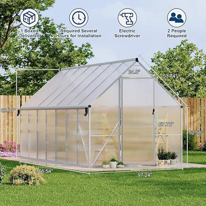 8'X14' Aluminum-Framed Polycarbonate Greenhouse, Heavy Duty Polycarbonate Greenhouse with Quick