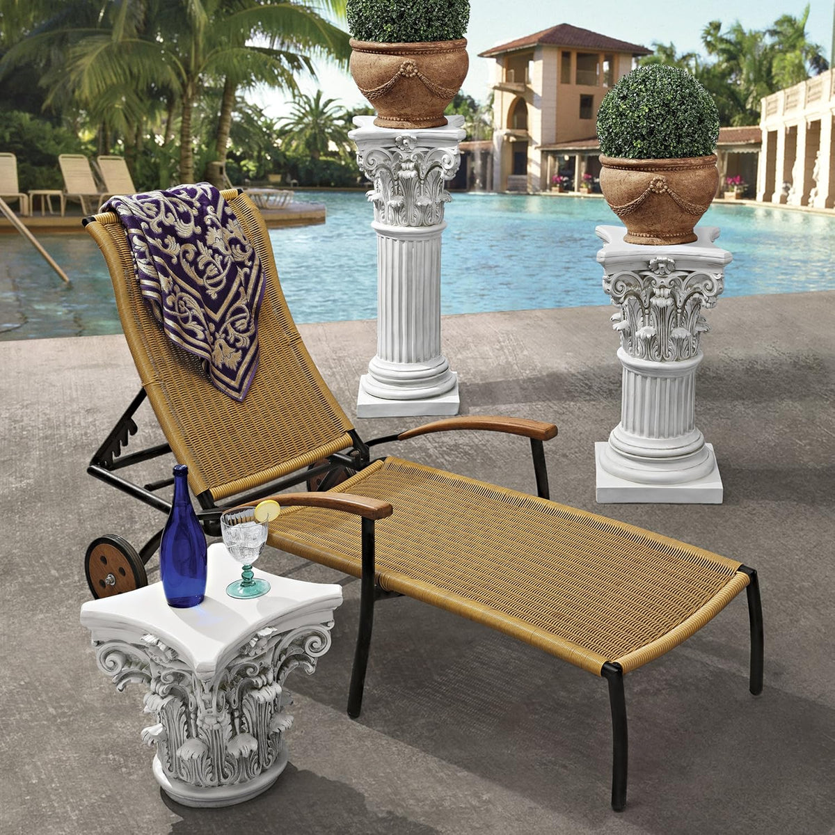 Design Toscano Corinthian Pedestal Column Plant Stand, Medium 29 Inch Tall, Cast Stone Resin