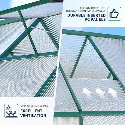 8'X10' Aluminum-Framed Polycarbonate Greenhouse, Heavy Duty Polycarbonate Greenhouse with Quick