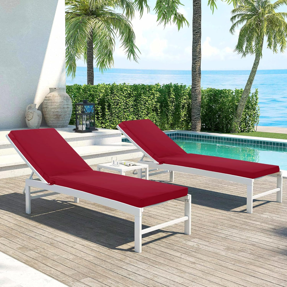 Chaise Lounge Cushions Outdoor Set of 2 - Waterproof and Fade Resistant Sun Lounger Replacement