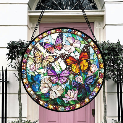 Stained Glass Window Hanging, Colorful Butterfly Suncatcher for Doors Home Sun Catchers Decoration