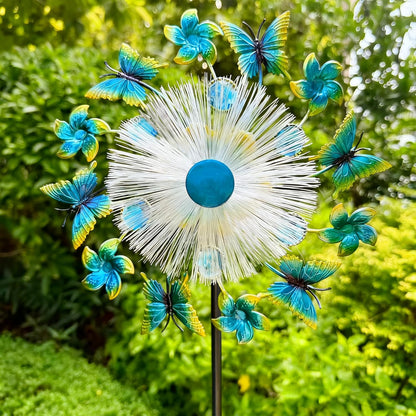 46" Butterfly Flower Solar Wind Spinners for Yard and Garden, Sapphire Kinetic Windmill Wind