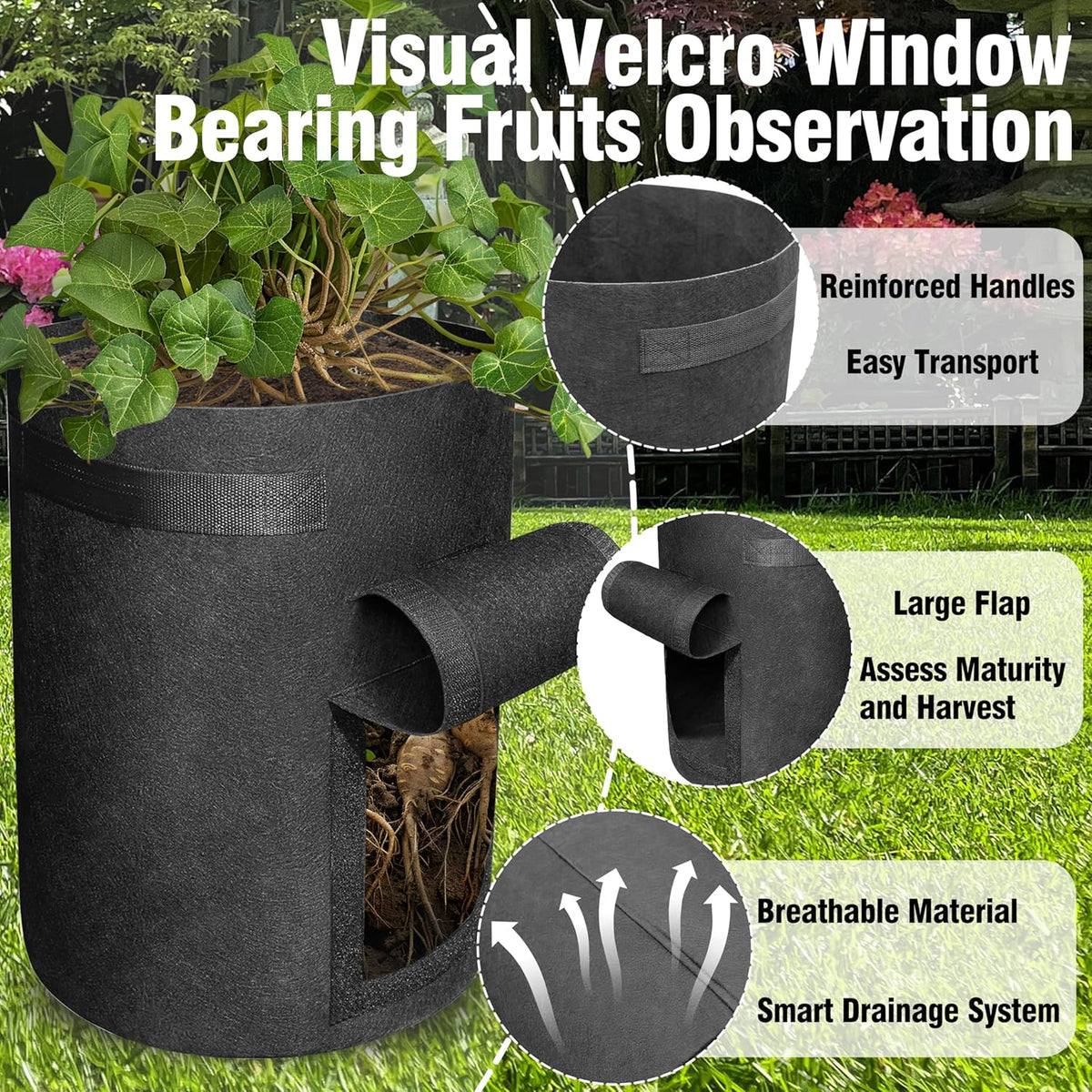 Gardzen 6 Pack BPA-Free 10 Gallon Vegetable Grow Bags with Access Flap and Handles, Suitable for