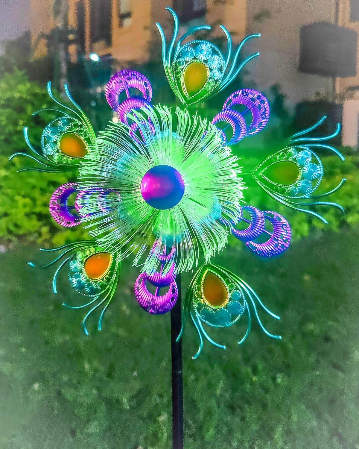Solar Peacock Wind Spinners for Yard & Garden - 40 Inch Metal Wind Sculpture, Kinetic Windmill with