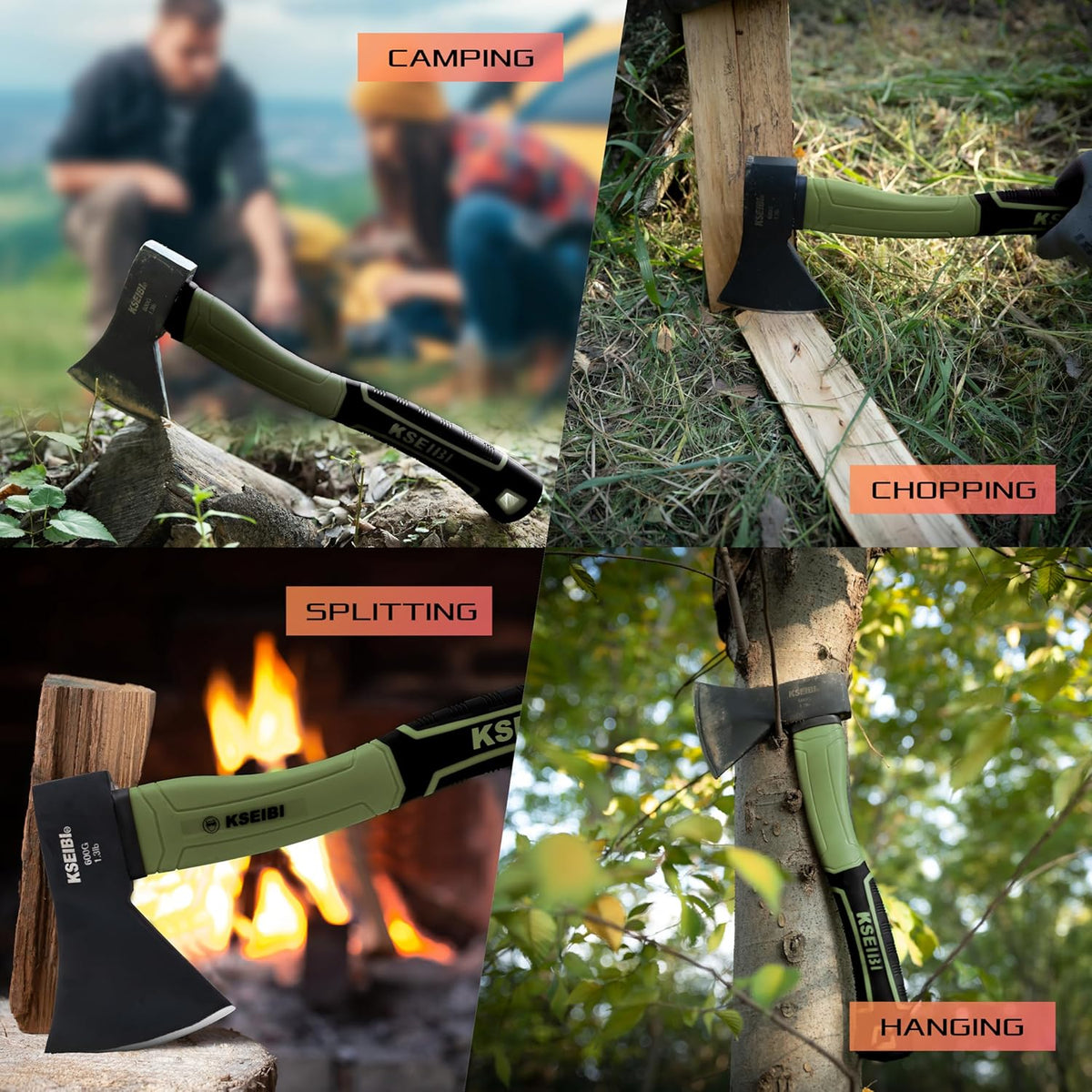 KSEIBI Hatchet with Sheath, Camping Axe for Splitting and Kindling Wood, Forged Steel Blade with