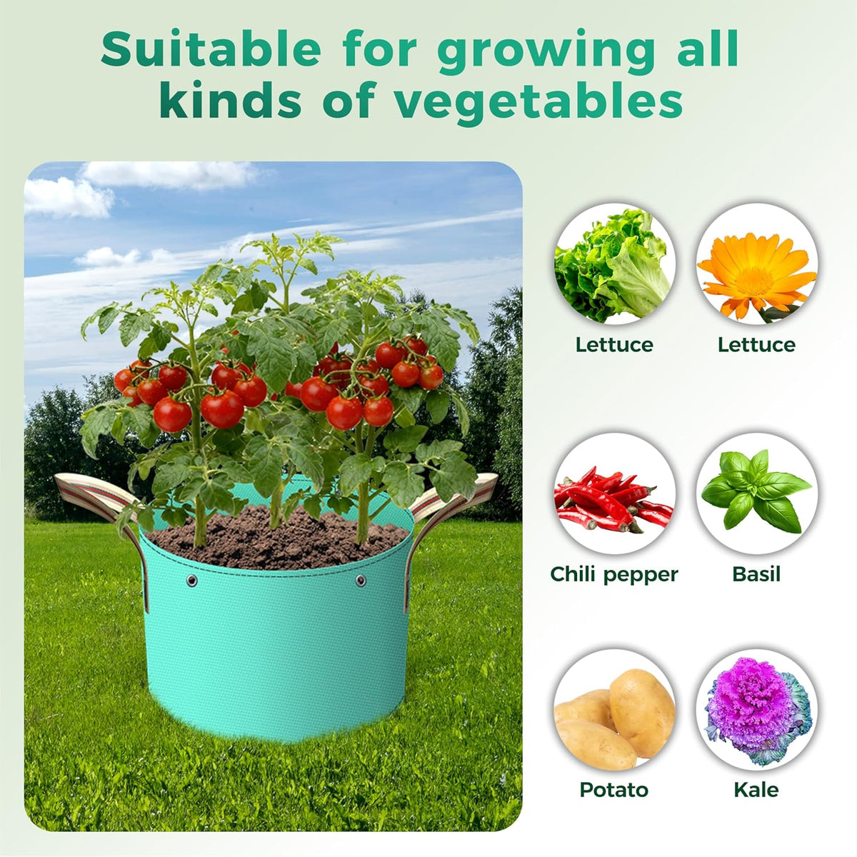 7 Pcs 7 Gallon Potato Grow Bag, PE Garden pots Plant Grow Bag with Branch-Binding Holes and Drain