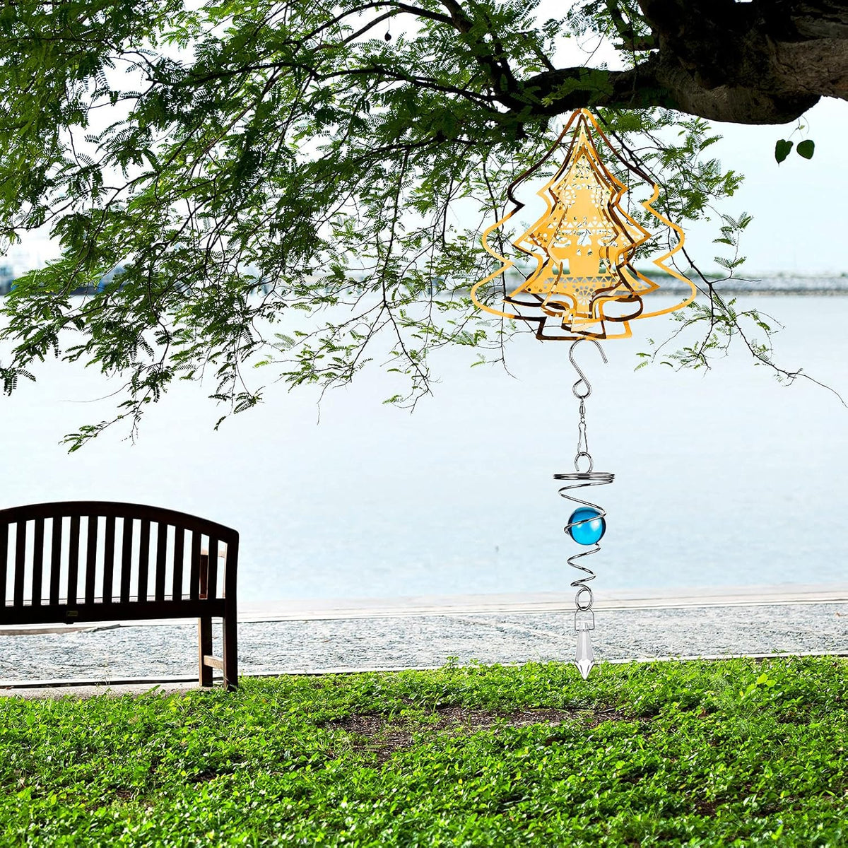Jetec 3 Pcs Gazing Ball Spiral Tail Decorative Wind Spinner Stabilizer Indoor Outdoor Hanging Wind