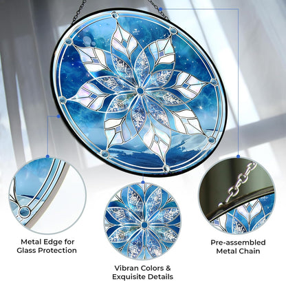 Christmas Snowflake Stained Glass Sun Catcher, Wall Hanging Colored Decor Room Outdoor Window