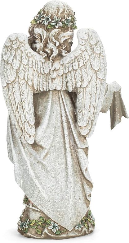 Roman Josephs Studio Inspirational Girl Angel Wearing Floral Trimmed Gown with Birds Garden Statue