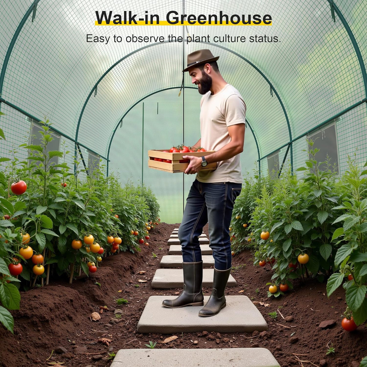 Greenhouse, 15’x7’x7’ Walk-in Greenhouse Heavy Duty Tunnel Green House with 6 Ventilated Mesh