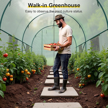 Greenhouse, 15’x7’x7’ Walk-in Greenhouse Heavy Duty Tunnel Green House with 6 Ventilated Mesh
