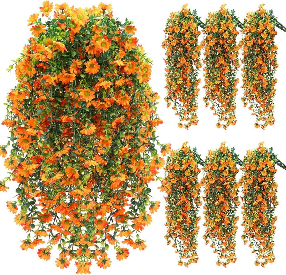 6 Pcs Artificial Fall Hanging Flowers Outdoor Silk Mum Plants Autumn Decor Faux Violet with