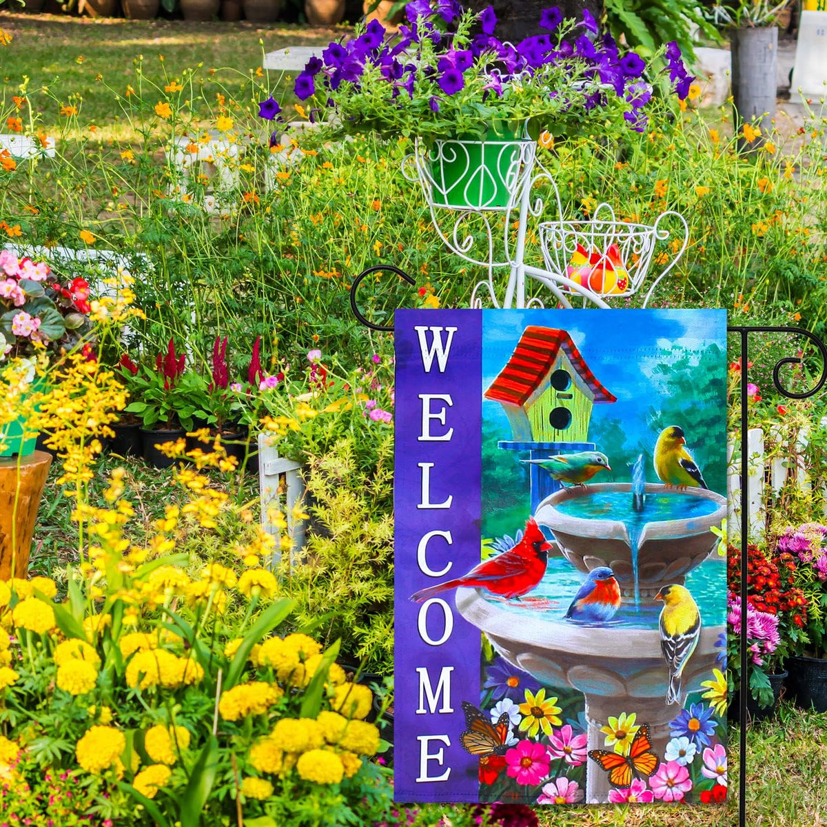 2 pieces spring summer bird garden flag welcome flag, vertical double-sided small yard flag 12 x 18
