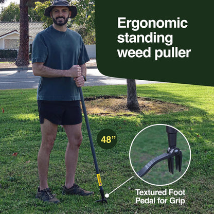 Rocklin™ Stand Up Weed Puller Tool - 4 Claw Steel Head - 48 inch Handle - 100% Metal - Easily