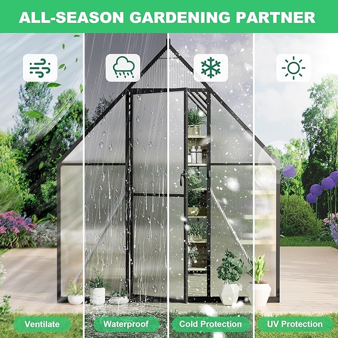 6'x9' Aluminum-Framed Polycarbonate Greenhouse, Heavy Duty Polycarbonate Greenhouse with Quick