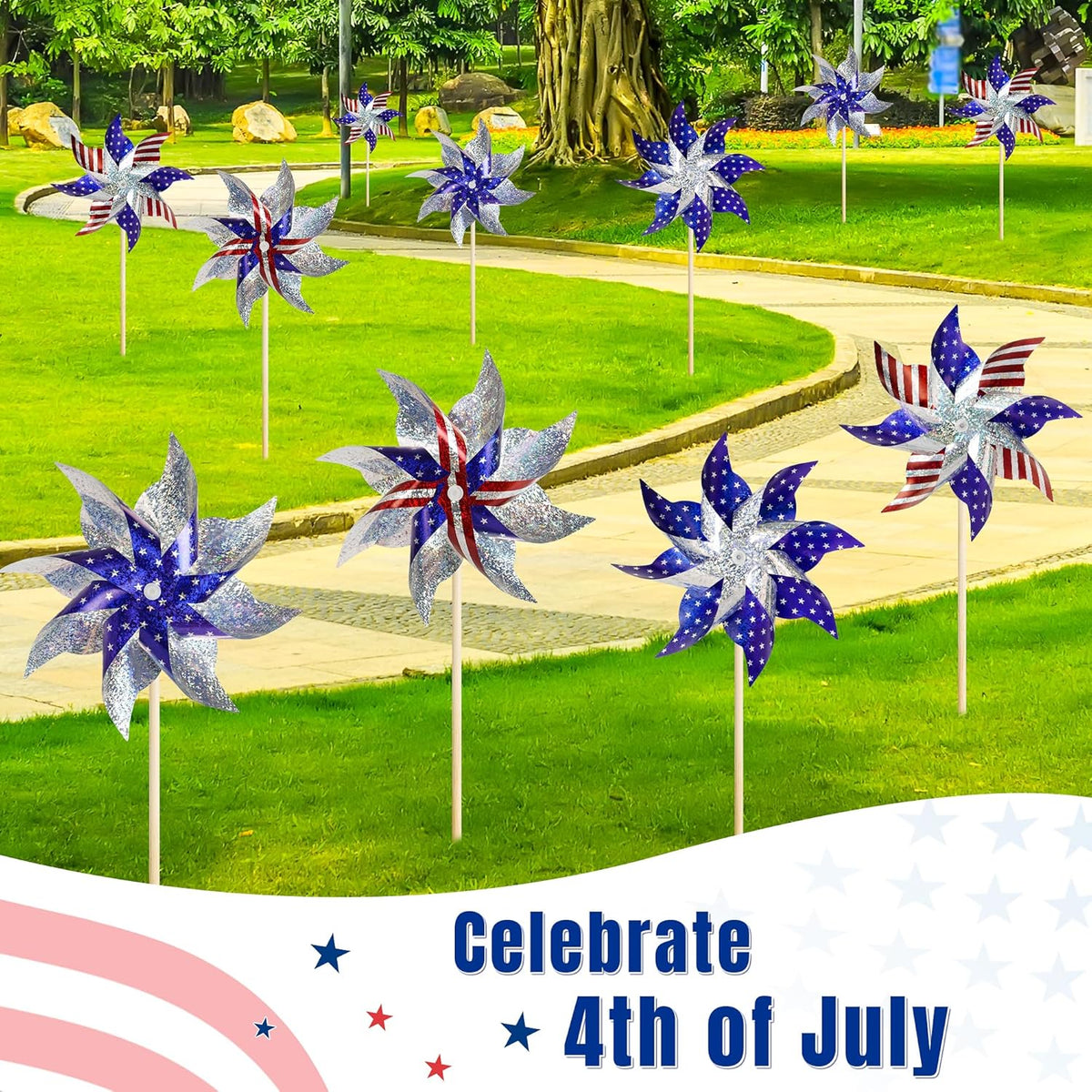 HOOSUN 10 Pcs Patriotic Pinwheels for Yard and Garden,Patriotic Decorations American Flag Pinwheels