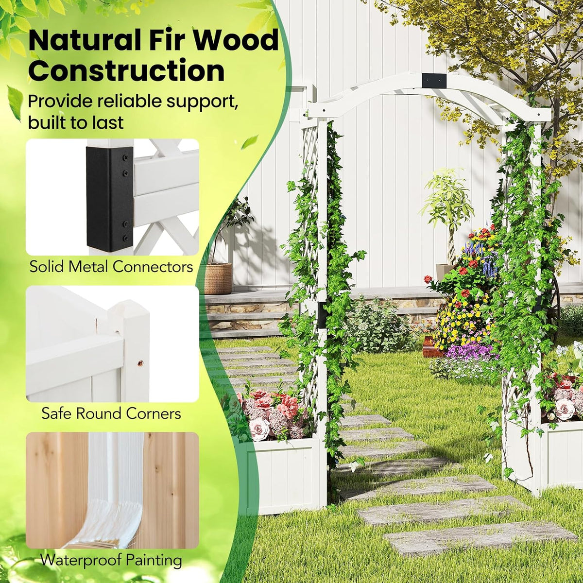 Happygrill Garden Arbor with Planter Boxes, Outdoor Wedding Arch with Trellis for Climbing Plants