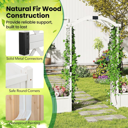 Happygrill Garden Arbor with Planter Boxes, Outdoor Wedding Arch with Trellis for Climbing Plants