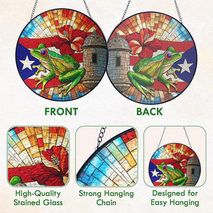 FLAGWIX Christmas Puerto Rico Gifts - Stained Glass Window Hanging 10 in - Puerto Rican Gifts for
