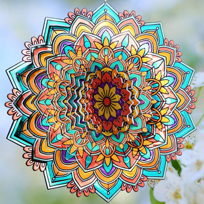Mandala Daisy Wind Spinner - 12In 3D Kinetic Metal Wind Spinners, Stainless Steel Laser Cut Hanging