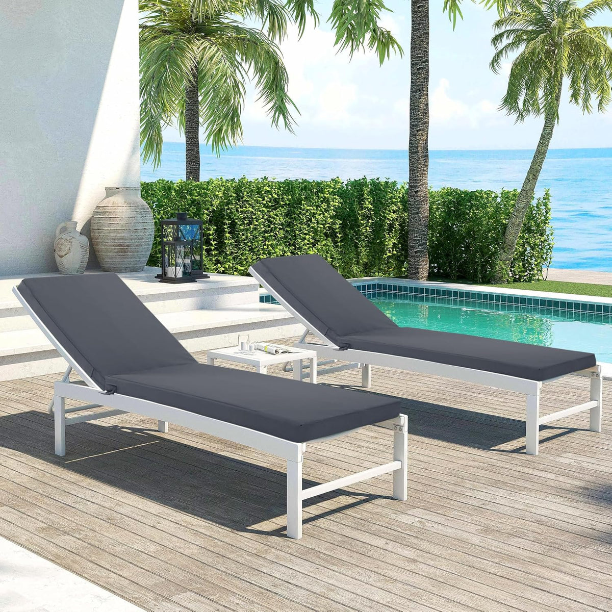 Chaise Lounge Cushions Outdoor Set of 2 - Waterproof and Fade Resistant Sun Lounger Replacement