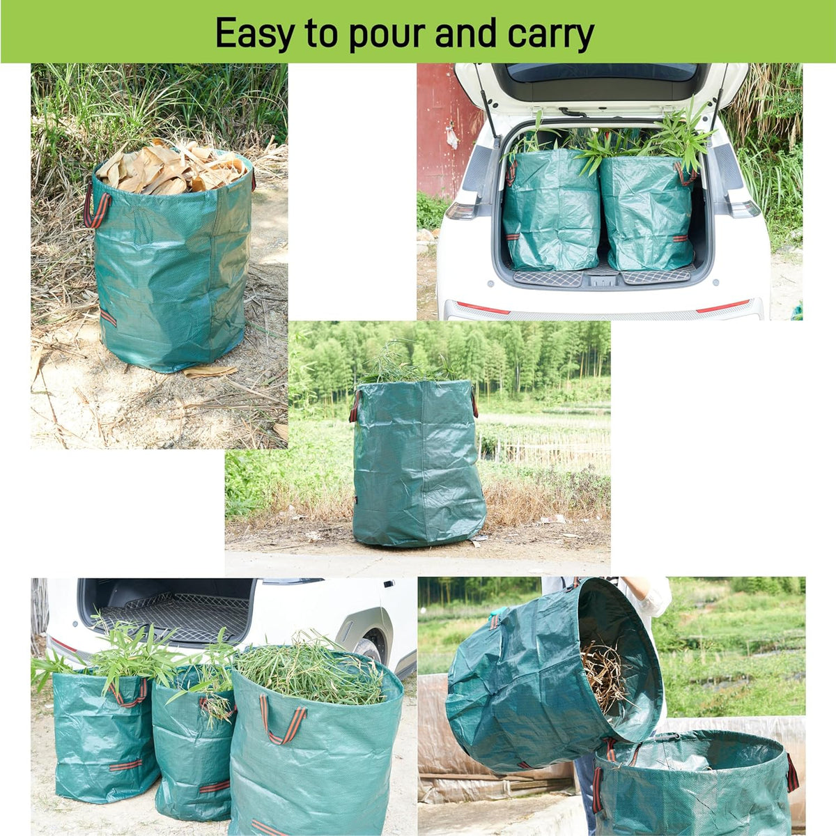 1x72Gallons+2x34Gallons (Free Gloves) Garden Leaf Bags,Reusable Heavy Duty Yard Waste Bag