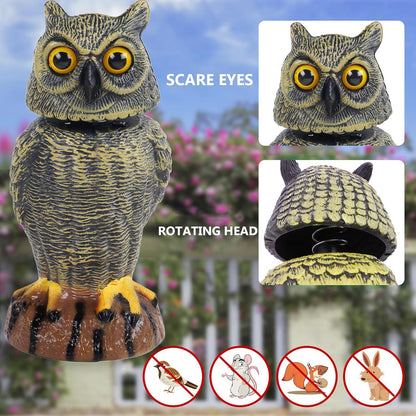 Hausse 2 Pack Bird Scarecrow Fake Owl Decoy Sculpture, 10.6 Inch Height Golden Rotating Head