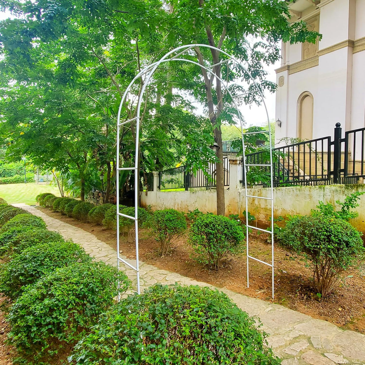 White Iron Pergola Arbor Practical, 7.9 Feet High x 4.6 Feet Wide, Assemble Easily for Various