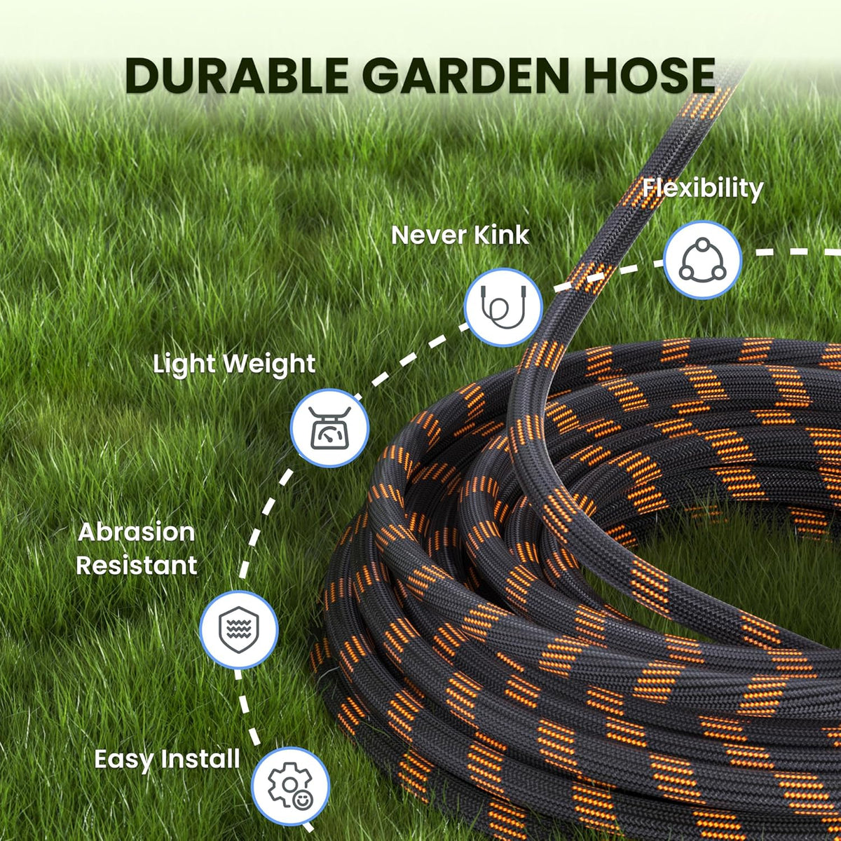 Giraffe Tools Garden Hose 25FT 1/2” Non-Expandable Lightweight Flexible Water Hoses Burst 600 psi