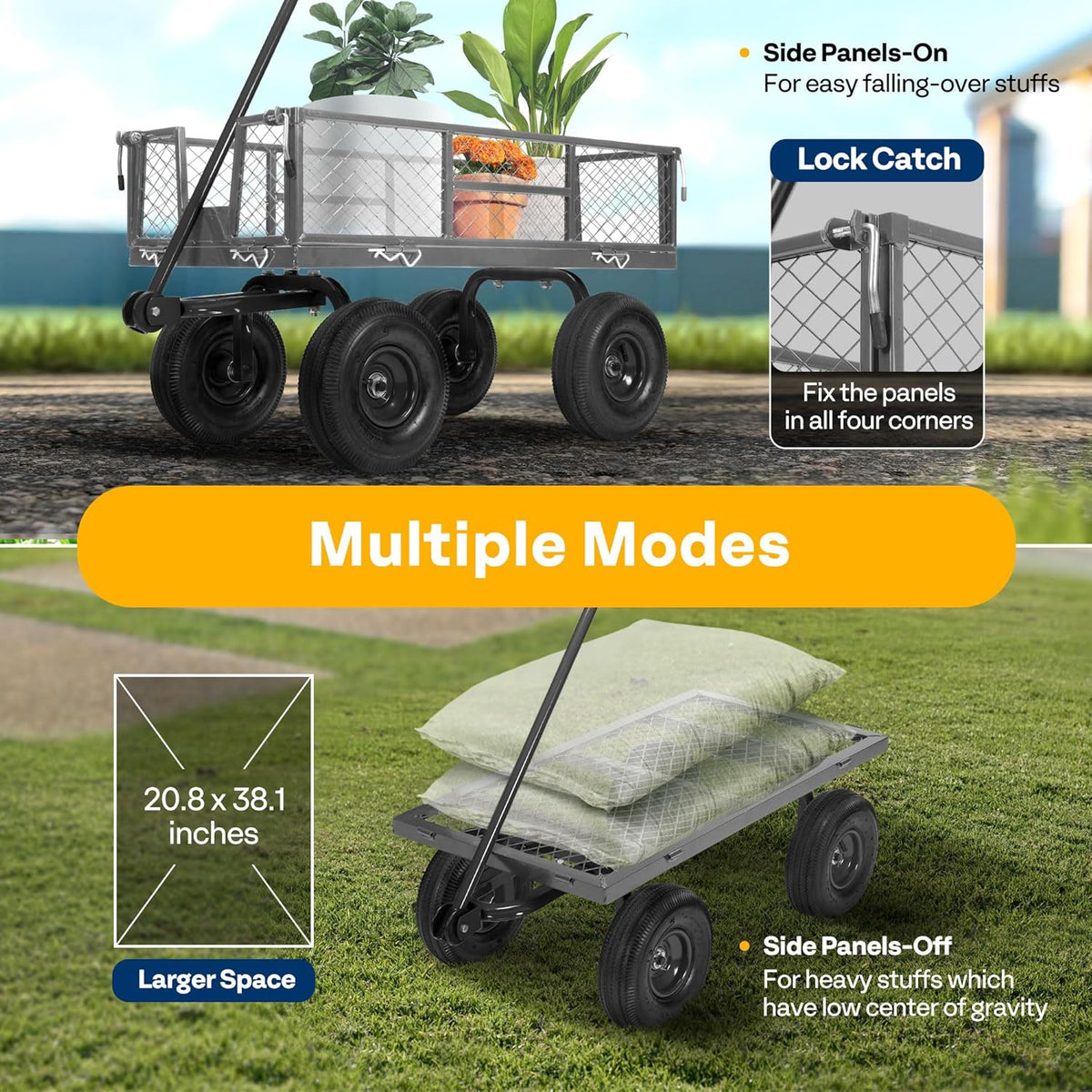 VIVOHOME Heavy Duty 880 Lbs Capacity Mesh Steel Garden Cart Folding Utility Wagon with Removable