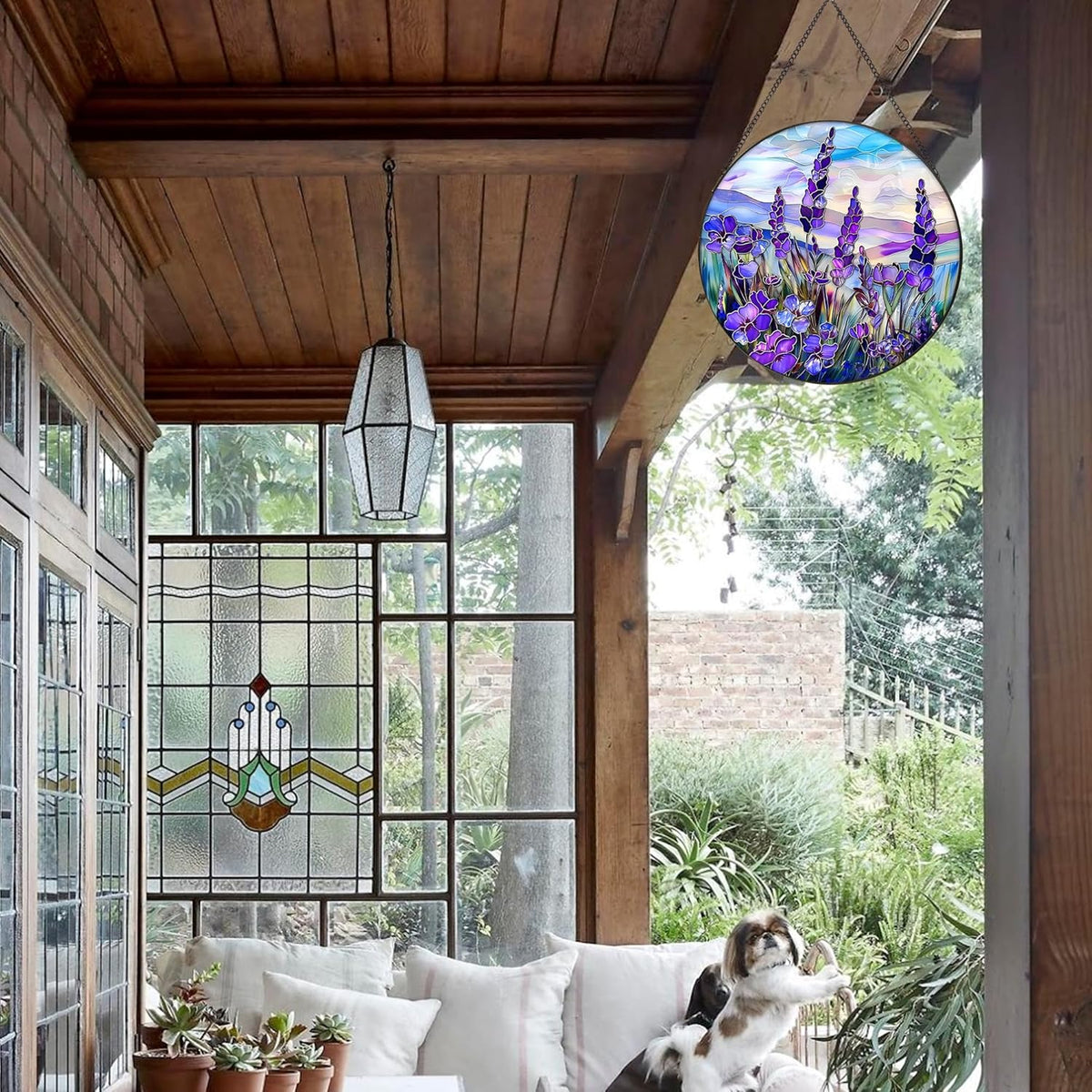 Lavender Suncatcher Hanging Stained Glass Window Decor, 9.8''/25CM Texas Bluebonnet Sun Catcher for