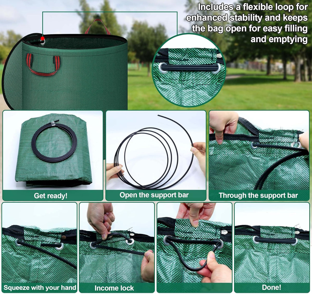 Reusable Yard Waste Bags with Lid, 2 Pack 72 Gallon Lawn and Leaf Garden Bags Heavy Duty with 4