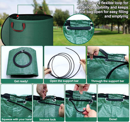 Reusable Yard Waste Bags with Lid, 2 Pack 72 Gallon Lawn and Leaf Garden Bags Heavy Duty with 4
