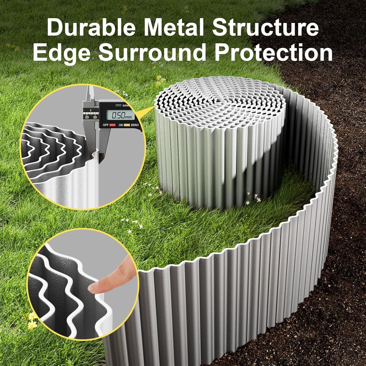 Land Guard Corrugated Garden Edging Border,12" x 50' Landscape Paver Edging, Tall Landscape Edging