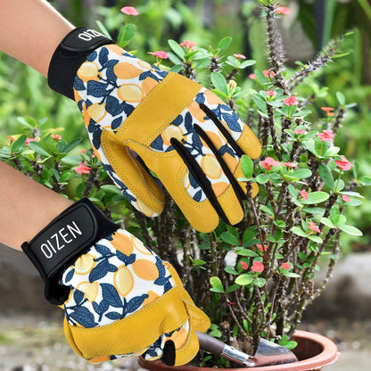 OIZEN Cowhide Leather Thorn Proof & Puncture Resistant Gardening Gloves for Women and Men
