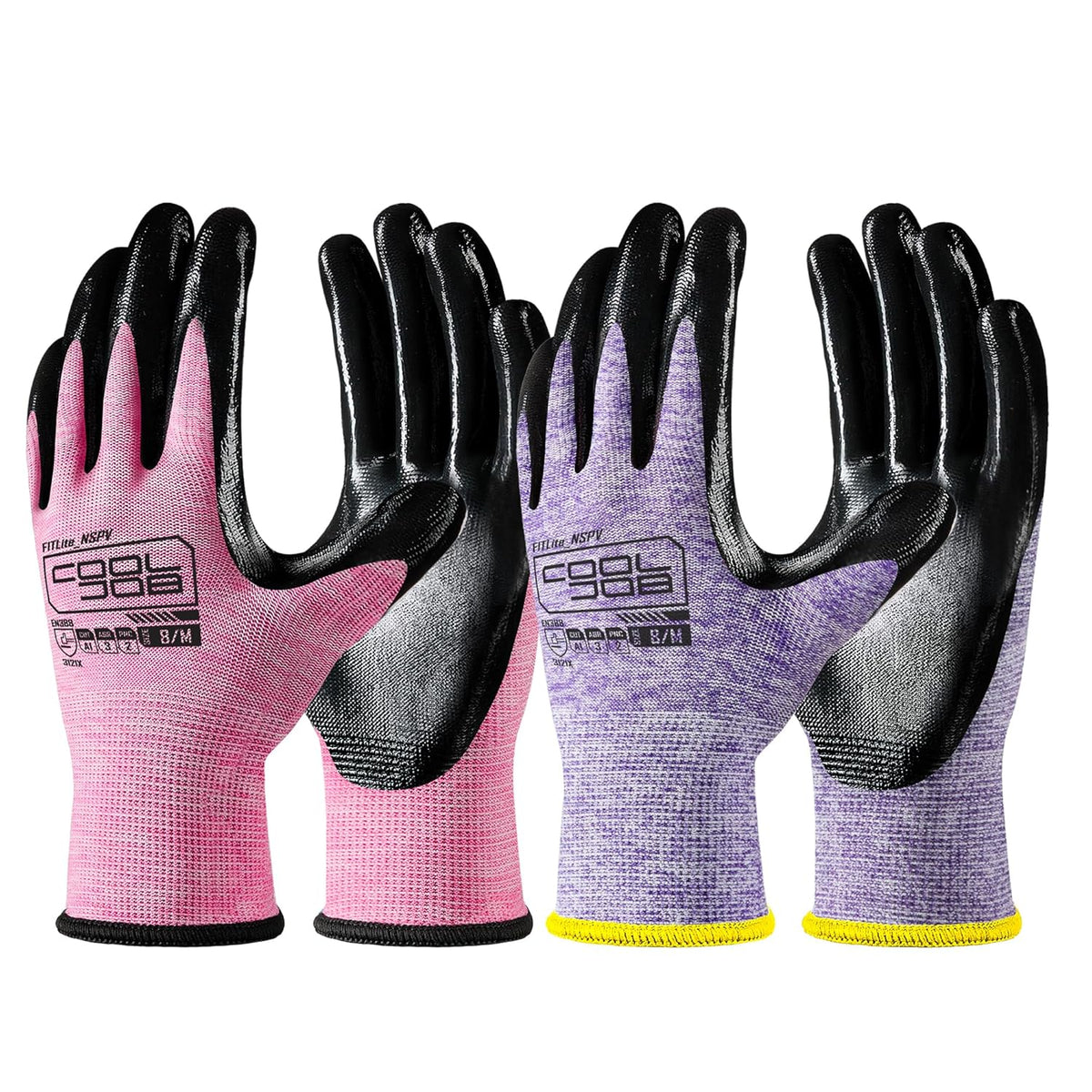 COOLJOB 10 Pairs Nitrile Dipped Rubber Coated Safety Work Gloves with Grip, Non-slip Bulk Gardening