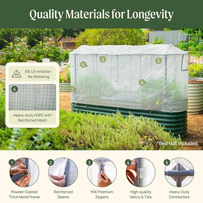 Vego garden Frost Greenhouse Cover System for 2.5' x 9.5' (10 in 1) Garden Bed