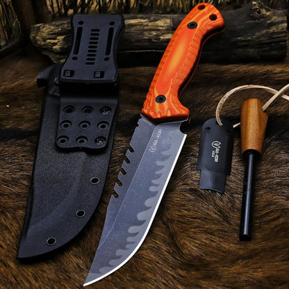 BA-KOR 12.4in Full Tang Fixed Blade Hunting Knife – 6mm 9CR18MoV Steel, G10 Handle, Stonewashed
